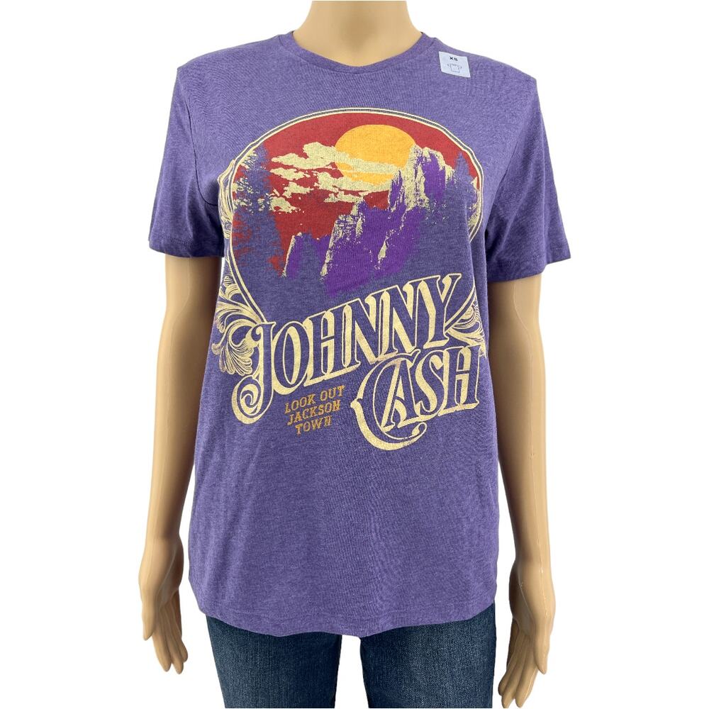 Old Navy XS NWT Purple Johnny Cash Graphic Tee Look Out Jackson Town Shirt